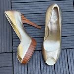 Cole Haan  Women's Mariela Air Open Toe Pump Soft Gold Metallic Size 9 B Photo 0