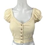 Free People  We The Free Yellow Ribbed Knit Short Sleeve Button Up Crop Top Sz XS Photo 0