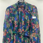 RTR Saloni Jacqui B Long Sleeve Multicolor Feather Print Side Slit Maxi Dress 2 Blue Photo 3