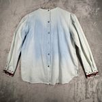 Miss Me Shirt Blue Chambray Embroidered Blouse Long Sleeve Western Boho Large Photo 2