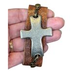 Lenny & Eva Leather Cross Bracelet Faith Over Fear Religious Silver Tone Boho Brown Photo 6