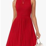 NEW Red Sleeveless Crewneck Knit A Line Pleated Mini Dress L Size L Photo 0
