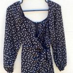 French Kiss  Womens size small black long sleeve leaf print wrap front dress Photo 2