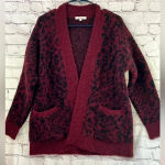Madewell  Alpaca Merino Wool Burgundy Animal Print‎ Open Front Cardigan Oversized Photo 1