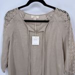 Charter Club Coastal Grandmother Top Womens PS Tan Luxury Linen Crochet Trim NEW Photo 1
