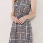 LC Lauren Conrad Grey Plaid Pleated Neckline Cap Sleeve Dress Size S Photo 1