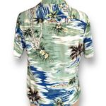 Vintage Kauaiana Top Green Blue Tropical Palm Print Flower Detail Short Sleeve Photo 5