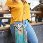 Multicolored metallic leather crossbody purse. Double Fringe, phone pocket Photo 7