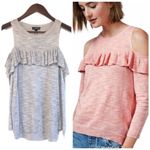 EXPRESS Gray Cold Shoulder Ruffle Sweater Top Lightweight 3/4 Sleeve Size XS New Photo 1