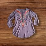 Solitaire Dove Tea Time Garden Tunic top dress gray embroidery colorful size L Photo 3