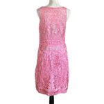 Sue Wong Cocktail Dress Sz 12 Lace Pink Floral Geometric Glam Shimmering FLAW Photo 14