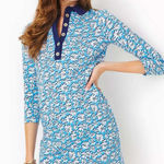 Lilly Pulitzer NWT‎  Ainslee Lunar Blue Palm Beach Petals 3/4 Sleeve Dress Size L Photo 0