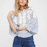 Free People  Liya Embroidered Striped Blouse Top Photo 2