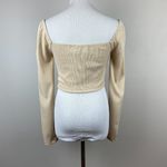 Princess Polly  Crop‎ Top 6 Beige Ribbed Knit Sweetheart Ruched Long Sleeve Photo 4