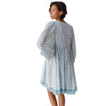 Daughters of India Kyra Mini Dress Size S Puff Sleeve Cotton Azure Floral Print Blue Photo 3