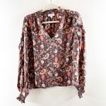 Evereve  Clara Floral Paisley Long Sleeve V Neck Blouse Top Maroon Small Photo 1