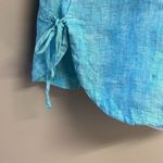 Isaac Mizrahi  New York Turquoise V-Neck Linen Pullover Collared Shirt- Small Photo 6