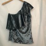 Tart NWOT  Ruffled One Off Shoulder Velvet Top Grey Velour Ruffle Sleeveless SM Photo 1
