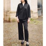 Uniqlo Premium Linen Skipper Collar Shirt Black NWT XS Photo 3