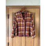 Frye Ruffle Plaid Flannel Button Down Blouse Women’s size XL Photo 2