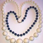 Lot of 2 Vintage Navy Blue & Off White Beaded Boho Necklaces Photo 0