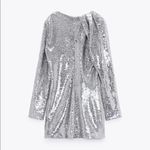ZARA SHORT SEQUIN MINI DRESS w/ Round Neck Long Sleeves Silver NEW Photo 11