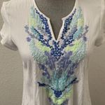 Lilly Pulitzer  Sea Ave Resort White Blue Embroidered Top XXS V Neck Top RARE HTF Photo 4
