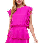 TCEC  Pink Ruffle Tiered Dress Mini Shift Women's Size S girly party preppy Photo 0