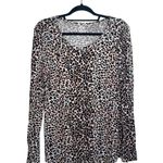 Maurice's 24/7 Cream Brown Leopard Print Crew Neck Long Sleeve Tee Photo 1
