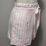 Cynthia Rowley pink striped high waist linen paperbag shorts size medium Photo 3