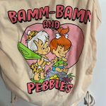 Flintstones Bam Bam & Pebbles Cartoon T Shirt Baby Doll Off Shoulder Size Large Pink Photo 1