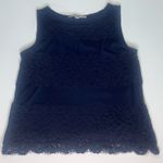Loft Lace Overlay Scalloped Hem Sleeveless Lined Navy Blue Top Blouse Size XXSP Photo 3