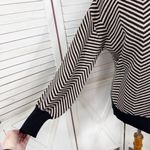 Zesica Chevron Stripe Lantern Sleeve Mock Neck Sweater Tan Black Large Photo 7