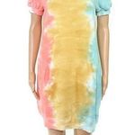 Ultra Flirt  Pocketed Tie Dye Puff Short Sleeve Crew Neck Mini Sweatshirt Dress Photo 0