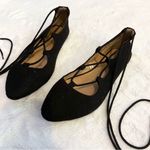 Charles Albert Solid Black Lace Up Almond Toe Flats Size 6 Photo 5