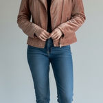 Westport 1962 Womens L Pink Velvet Moto Jacket Full Zip Quilted Shoulder Photo 0