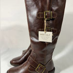BORN VIRGINIA WOMANS TALL RIDING BOOT WIDE CALF W/BUCKLES SZ 7M VEGAN BROWN NEW Photo 0