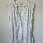 Vince  Sleeveless Shirred Band Collar Linen Blend Midi Dress in White Size: M Photo 3