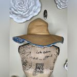 NTM: David & Young Floppy Straw Hat with Blue Floral Print Sz OS Tan Photo 1