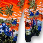 Vintage Maxi Dress Hawaiian Print Red Orange Smocked Top Tropical Macaw Medium Red Photo 5