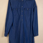 Old Navy Women’s Chambray Dark Blue Pockets Half Button-Up Long Sleeve Dress Photo 0