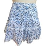 Madison Matthews Blue Flowers Block Print Tiered Mini Skirt Size XS X Photo 0