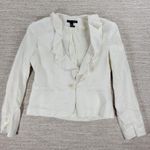 Ralph Lauren Lauren Linen Jacket Womens 8 White Cropped Ruffle Lapel Blazer Photo 10