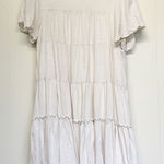 Love Riche  Boho Ruffled Tiered Dress Oatmeal Short Sleeves Medium Photo 0
