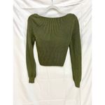 House of Harlow 1960 Long Sleeve Ribbed Cross Over Front Cropped Sweater Green S Photo 4