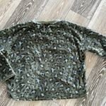 Aerie Sz S So Cozy Warm Fleece Pullover Sweatshirt Green & Blue Leopard Print Photo 5