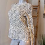 Lucky Brand Womens Metallic Silver Chevron Stripe Open Knit Sweater Size Small Photo 1