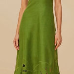 Farm Rio  Green Monstera Embroidered Linen Midi Dress Photo 0