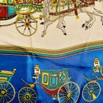 VINTAGE EQUESTRIAN horse&carriage ROYAL BLUE silky SCARF 35’/35’ inches Photo 5