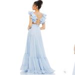 Mac Duggal NWT 67911 Ruffled Tiered Cut Out Chiffon Gown Dress Blue 2 Photo 5